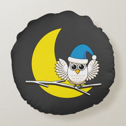 新月冬の夜に咲くフクロウ ラウンドクッション (裏面)