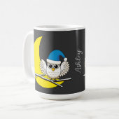 新月冬の夜に咲くフクロウ |名前の追加 コーヒーマグカップ (正面左)