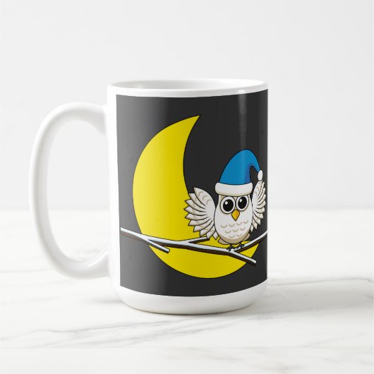 新月冬の夜に咲くフクロウ |名前の追加 コーヒーマグカップ (左)