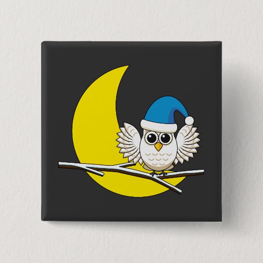 新月冬の夜に咲くフクロウ 缶バッジ (正面)
