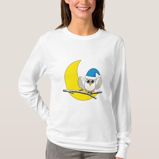 新月冬の夜に咲くフクロウ Tシャツ (正面)
