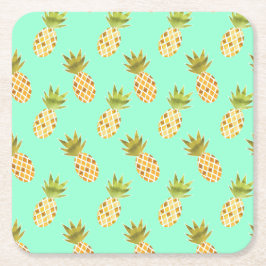 新熱帯水色パイナップルパターン スクエアペーパーコースター