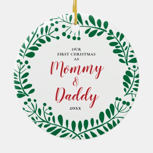 新父母パーソナライズされた第1回クリスマスマムパパ セラミックオーナメント (裏面)