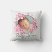 新生まれ赤ちゃん女子フォトキープサキープピンクの花 クッション (正面)