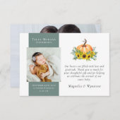 新生児ありがとう |カボチャひまわり秋 サンキューカード (正面/裏面)