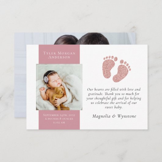 新生児ありがとう |フォトグリッター足 サンキューカード (正面/裏面)