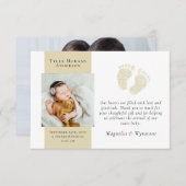 新生児ありがとう |フォト金ゴールドグリッター足 サンキューカード (正面/裏面)