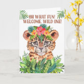 新生児おめでとうベビーチータジャングルテーマ カード (黄色い花)