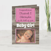 新生児おめでとう写真ラスティックピンク カード (正面)