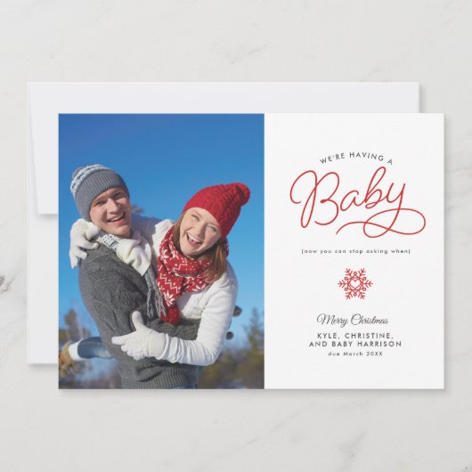 新生児おもしろいクリスマス妊娠の発表 シーズンカード (正面)