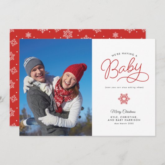 新生児おもしろいクリスマス妊娠の発表 シーズンカード (正面/裏面)