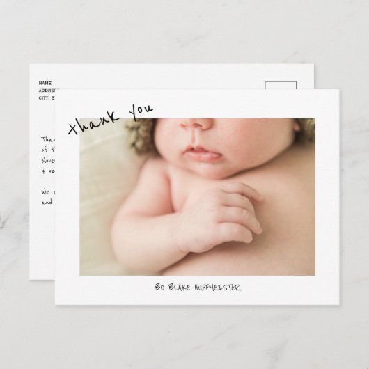 新生児かわいいフォントありがとう写真はがき ポストカード (正面/裏面)