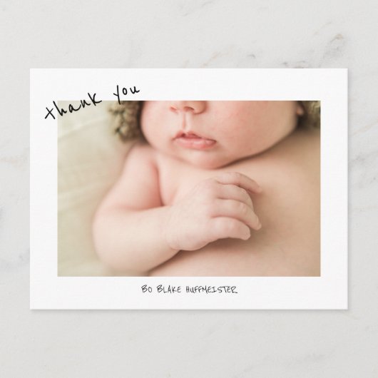 新生児かわいいフォントありがとう写真はがき ポストカード (正面)