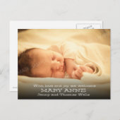 新生児のお知らせ(白い文字、水平) 案内ポストカード (正面/裏面)