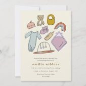 新生児のイラストがベビーシャワーを飾る 招待状 (正面)