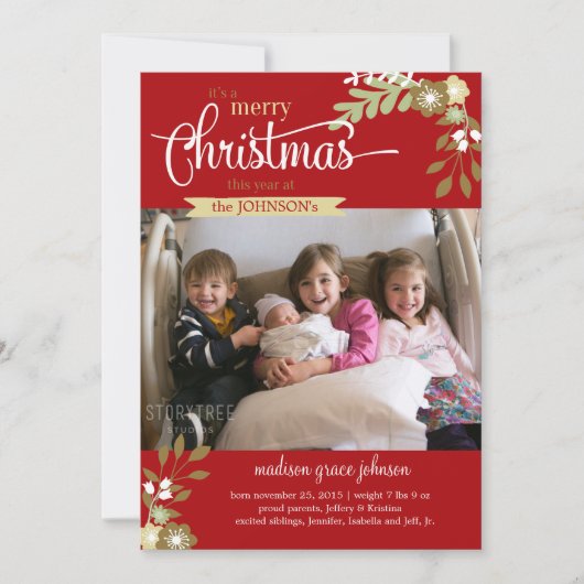 新生児のクリスマスアナウンス名前をカスタムする/写真 案内状 (正面)