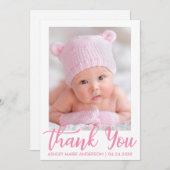 新生児のピンクの原稿ありがとう サンキューカード (正面/裏面)
