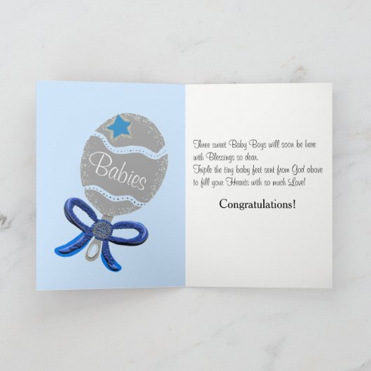 新生児の三重項の男の子の写真カード カード (内部)