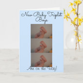 新生児の三重項の男の子の写真カード カード (黄色い花)