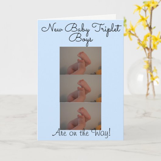 新生児の三重項の男の子の写真カード カード (黄色い花)