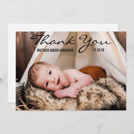 新生児の写真の発表カードBTありがとう サンキューカード (正面/裏面)