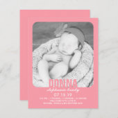 新生児の女の子の写真の平らな発表 案内状 (正面/裏面)