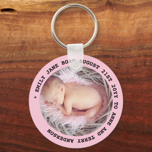 新生児の女の子の写真は文字ギフトを好む$4 キーホルダー (正面)