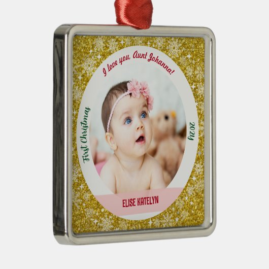 新生児の女の子の写真1stクリスマスとして叔母ゴールデン メタルオーナメント (右)