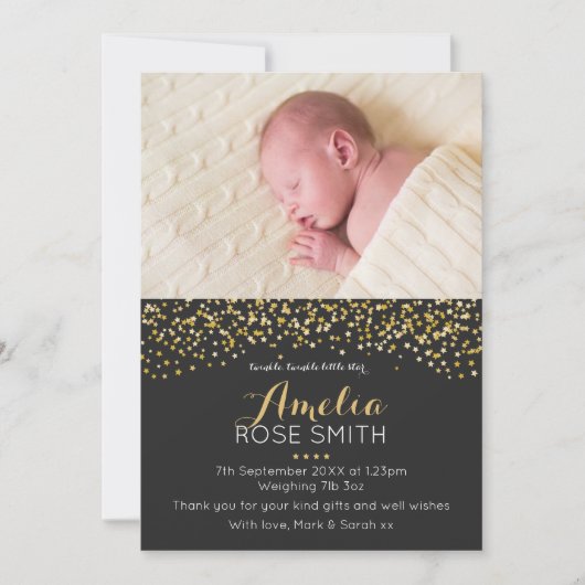 新生児の女の子の発表かサンキューカード サンキューカード (正面)