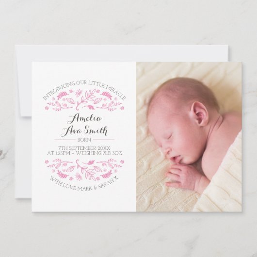 新生児の女の子の発表かサンキューカード サンキューカード (正面)