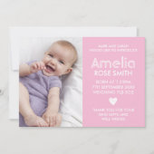 新生児の女の子の発表かサンキューカード サンキューカード (正面)