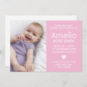 新生児の女の子の発表かサンキューカード サンキューカード (正面/裏面)