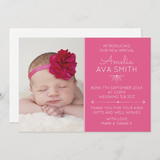 新生児の女の子の発表かサンキューカード サンキューカード (正面/裏面)