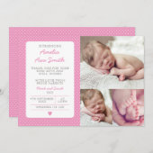 新生児の女の子の発表かサンキューカード サンキューカード (正面/裏面)