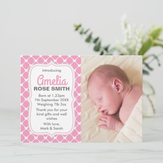 新生児の女の子の発表かサンキューカード 案内状 (スタンド正面)