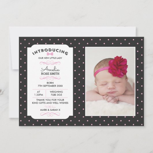 新生児の女の子の発表かサンキューカード 案内状 (正面)