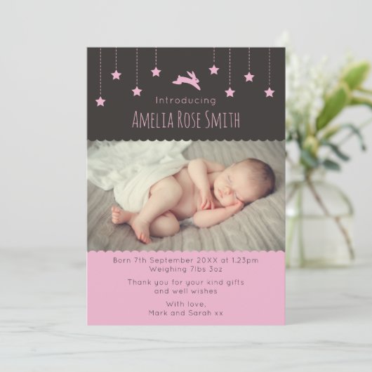 新生児の女の子の発表かサンキューカードA5 案内状 (スタンド正面)