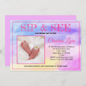 新生児の水色ピンクのsipと見るカスタムの写真 招待状 (正面/裏面)