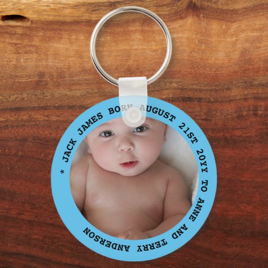 新生児の男の子の写真は文字ギフトを好む$4 キーホルダー (正面)
