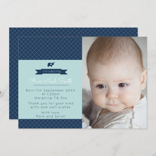 新生児の男の子の発表かサンキューカード サンキューカード (正面/裏面)