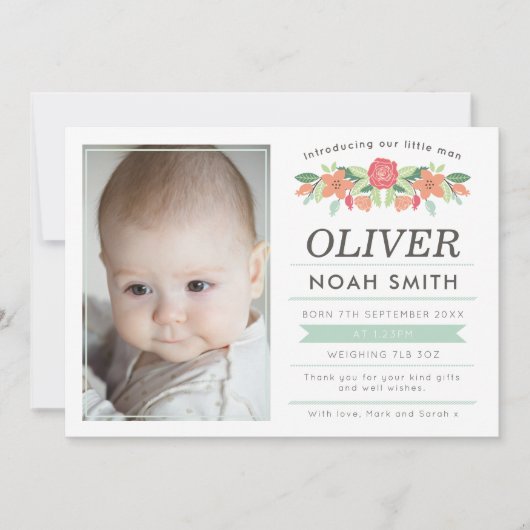 新生児の男の子の発表かサンキューカード サンキューカード (正面)