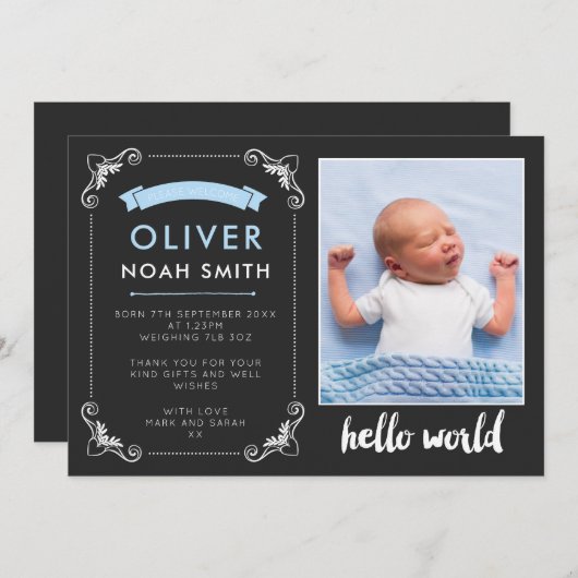 新生児の男の子の発表かサンキューカード サンキューカード (正面/裏面)