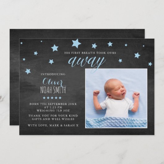 新生児の男の子の発表かサンキューカード サンキューカード (正面/裏面)