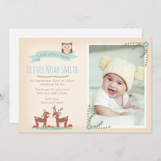 新生児の男の子の発表かサンキューカード サンキューカード (正面/裏面)