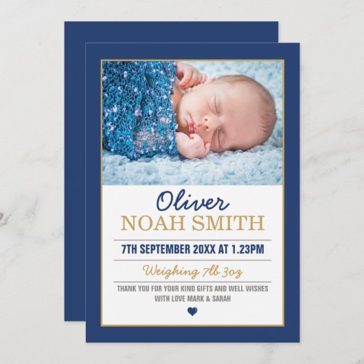 新生児の男の子の発表かサンキューカード 案内状 (正面/裏面)