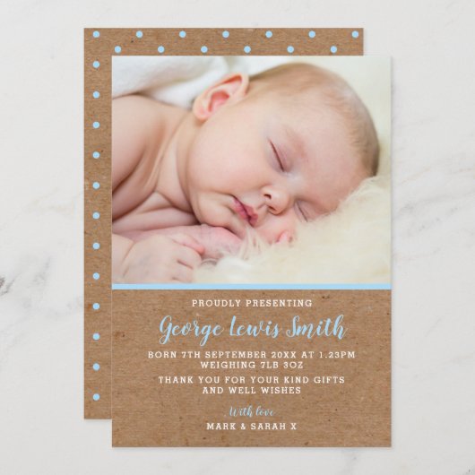 新生児の男の子の誕生の発表かサンキューカード サンキューカード (正面/裏面)