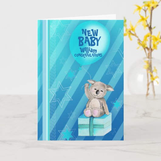 新生児の男の子のKeddyのコアラカード青 カード (黄色い花)