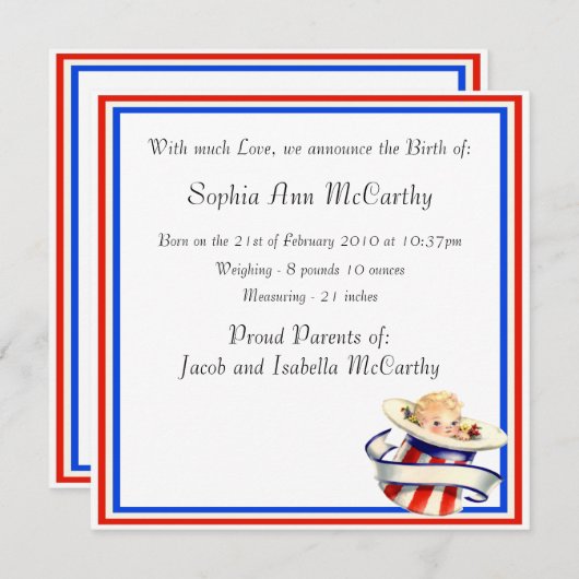 新生児の発表 案内状 (正面/裏面)