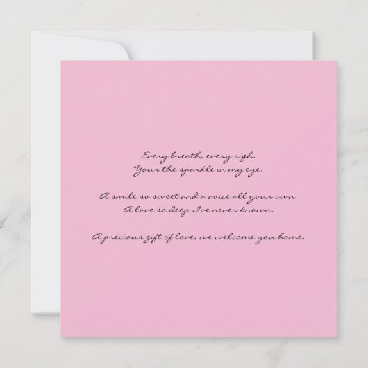 新生児の詩の誕生の発表のピンク 案内状 (裏面)