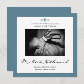 新生児の誕生の発表の男の子の青 案内状 (正面/裏面)